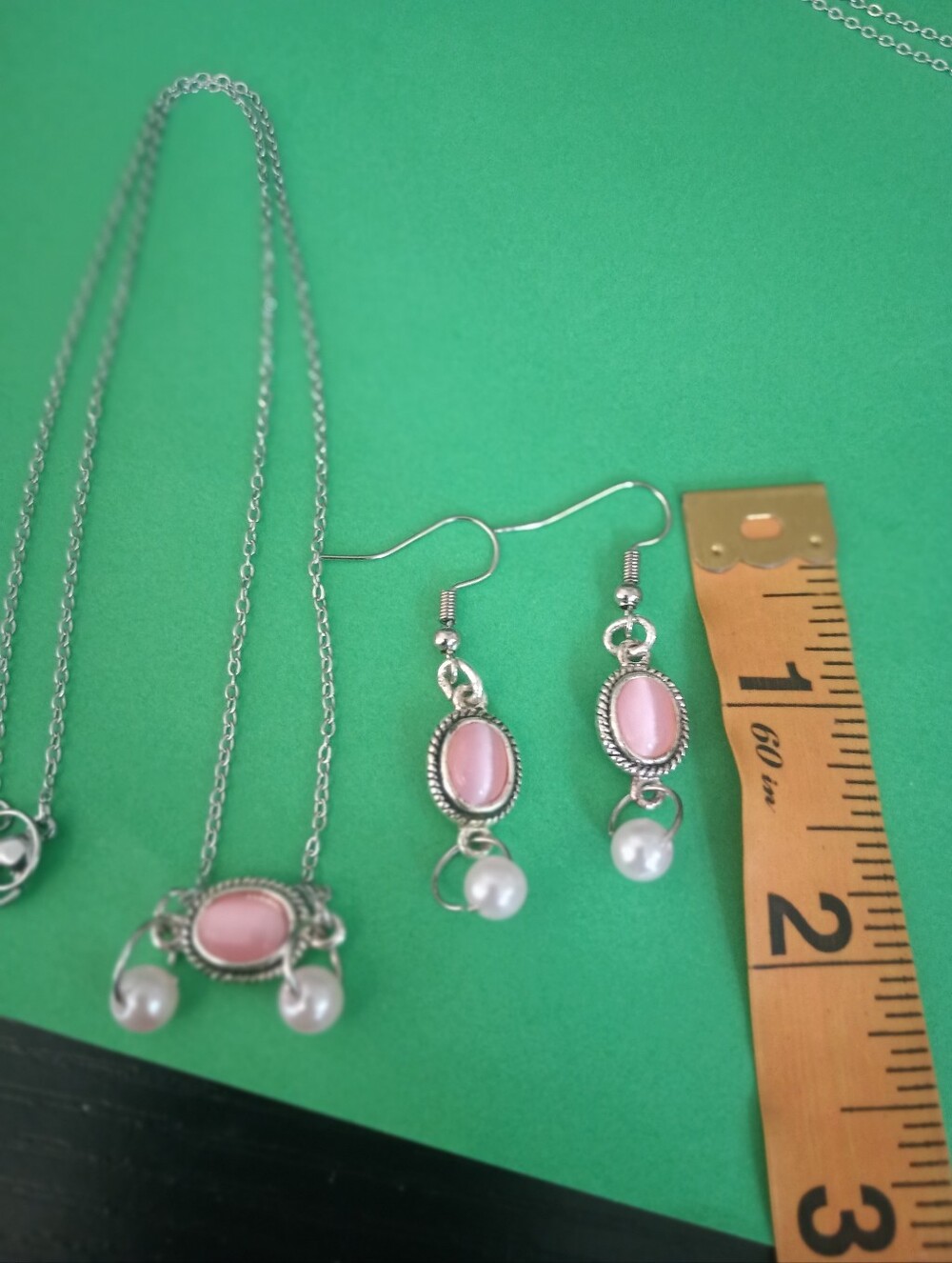 Pink Pearl Drop Necklace and Earrings Set - Women's Jewelry - Picture 4 of 7